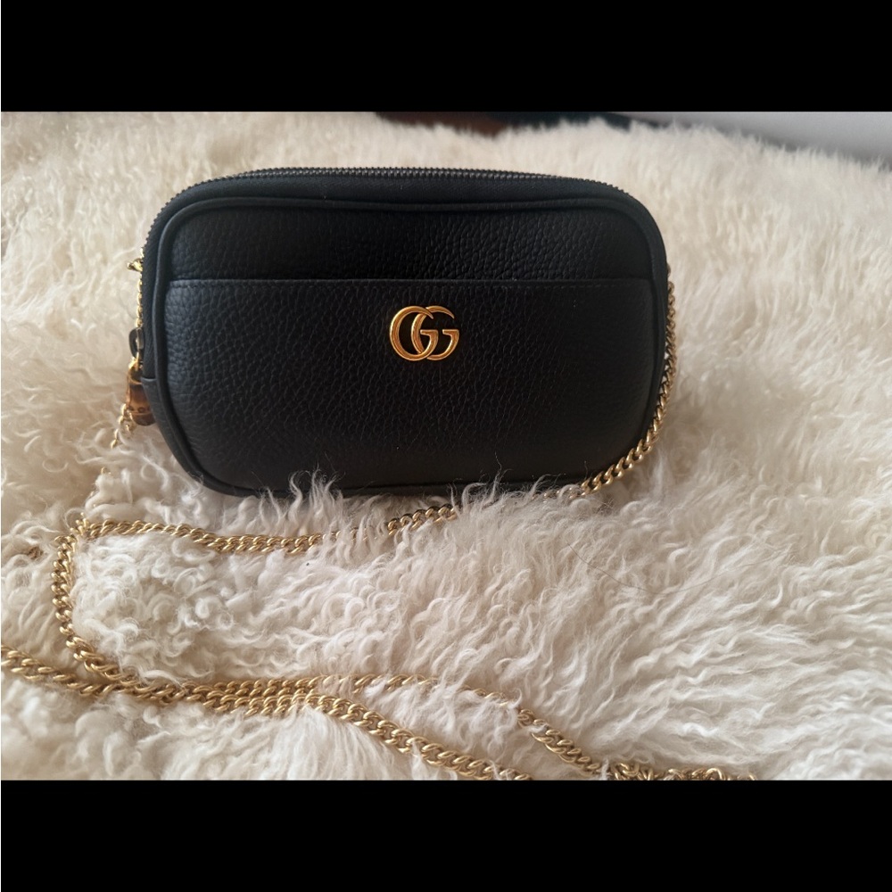 Gucci Black and Gold Crossbody Bag with Double G Logo